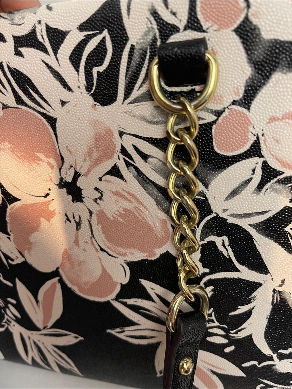 Anne Klein Black Shoulder Bag with Blush Floral Print and Gold Accents NWOT - Picture 11 of 11